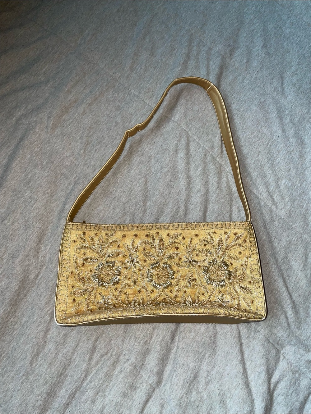 Gold Embellished Shoulder Bag - Elegant Evening Clutch